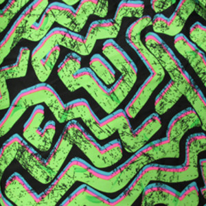 Distressed Zig Zag lime-green-florescent-zig-zag-pattern-with-green-and-pink-shadows-on-black-stretch-fabric