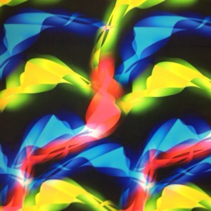 Blue, yellow, red, on black