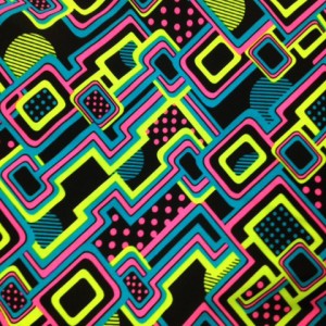 hot pink, lime, on black Neon Circuit Fabric | Half Pipe tricot spandex
