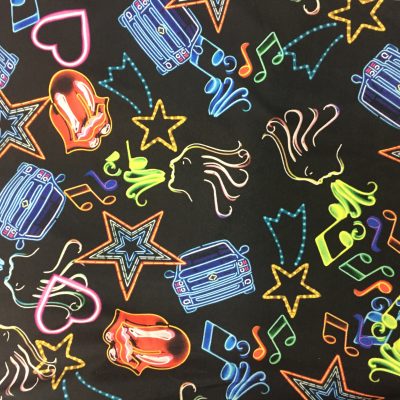 80's neon lights, retro neon lights, printed neon lights spandex, printed spandex