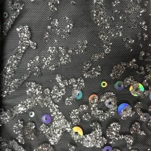 Black Mesh with Silver Sequins, black mesh, dancewear fabric, dancewear spandex, costume spandex fabric