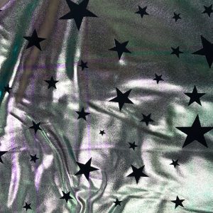 Holographic Metallica Stars, holographic fabric, holographic spandex, iridescent star fabric , trendy fashion fabric, trendy star fabric